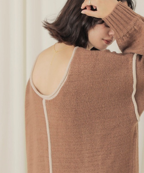 Bab（バブ）の「【WEB限定】配色パイピングニットワンピース（ワンピース・レディース・モカ/ベージュ/ブラック・FREE）」の16枚目の写真