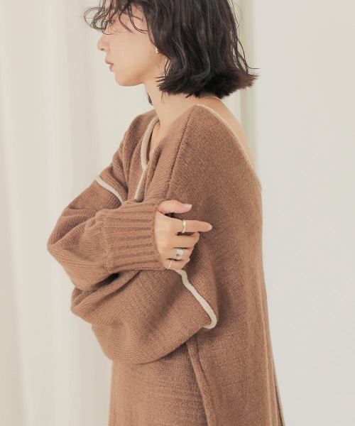 Bab（バブ）の「【WEB限定】配色パイピングニットワンピース（ワンピース・レディース・モカ/ベージュ/ブラック・FREE）」の17枚目の写真