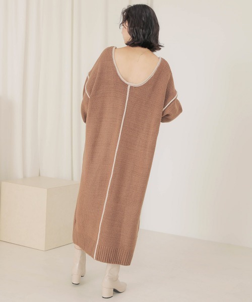 Bab（バブ）の「【WEB限定】配色パイピングニットワンピース（ワンピース・レディース・モカ/ベージュ/ブラック・FREE）」の18枚目の写真