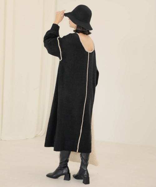 Bab（バブ）の「【WEB限定】配色パイピングニットワンピース（ワンピース・レディース・モカ/ベージュ/ブラック・FREE）」の19枚目の写真