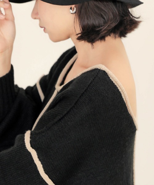 Bab（バブ）の「【WEB限定】配色パイピングニットワンピース（ワンピース・レディース・モカ/ベージュ/ブラック・FREE）」の21枚目の写真