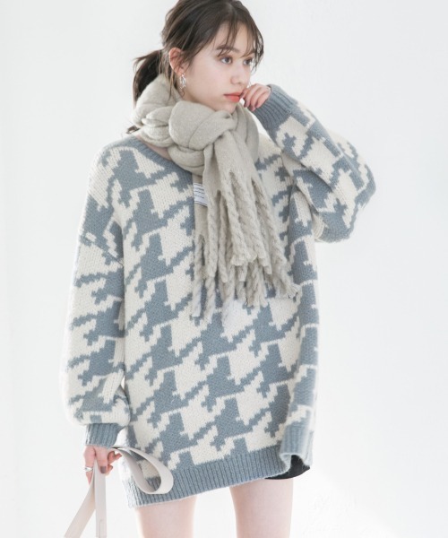 Heather(ヘザー)の「チェックチュニックニットプルオーバー 925811(ニット/セーター・レディース・ホワイト系その他/ベージュ系その他/グリーン系その他・FREE)」の3枚目の写真