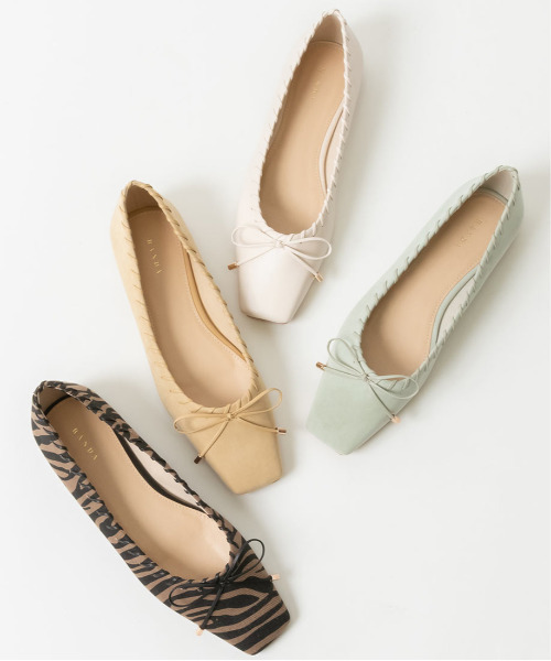 セール】スクエアトゥリボン編みフラットパンプス（パンプス）｜RANDA