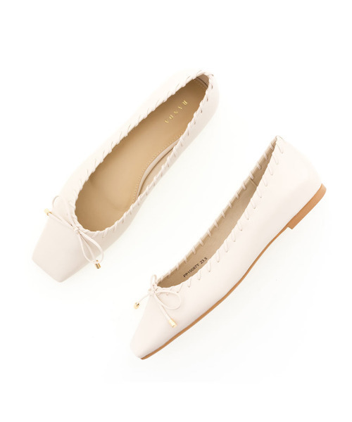 セール】スクエアトゥリボン編みフラットパンプス（パンプス）｜RANDA