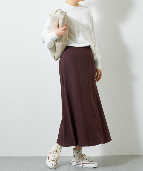美品★Whim Gazette ウールニットフレアスカート　マキシ丈　ブラウン 美品☆Whim Gazette ウールニットフレアスカート マキシ丈