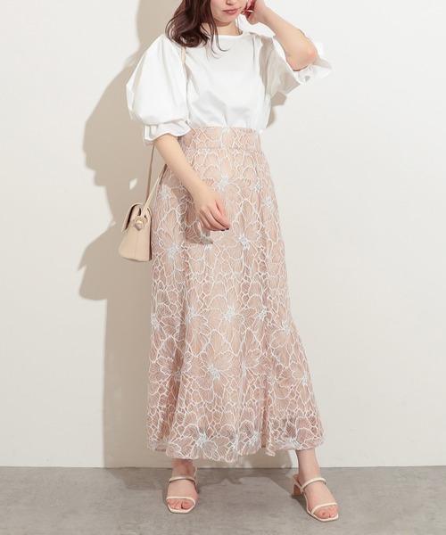 natural couture（ナチュラルクチュール）の「大花レースレディスカート（スカート・レディース・ネイビー/ピンク/オレンジ・FREE）」の3枚目の写真