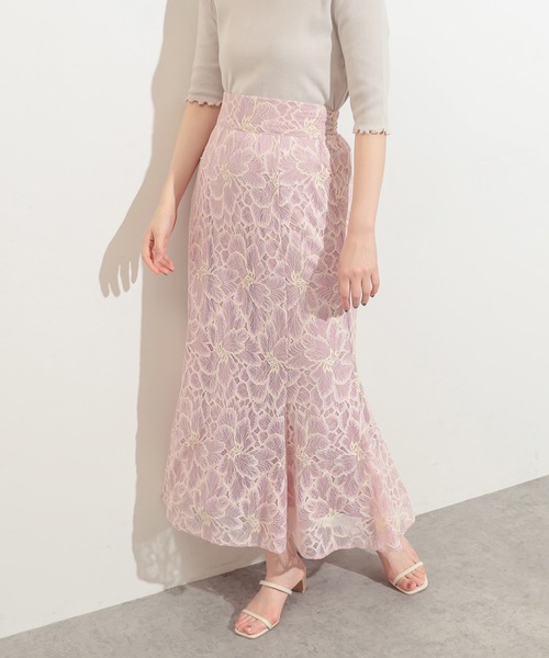 natural couture（ナチュラルクチュール）の「大花レースレディスカート（スカート・レディース・ネイビー/ピンク/オレンジ・FREE）」の5枚目の写真