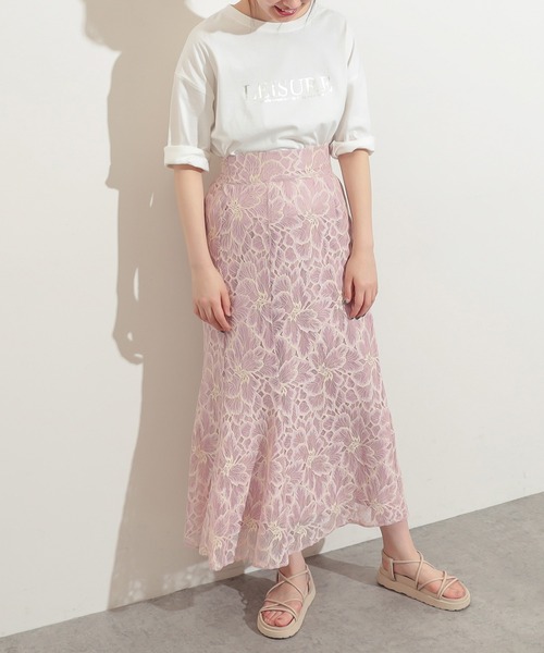 natural couture（ナチュラルクチュール）の「大花レースレディスカート（スカート・レディース・ネイビー/ピンク/オレンジ・FREE）」の19枚目の写真
