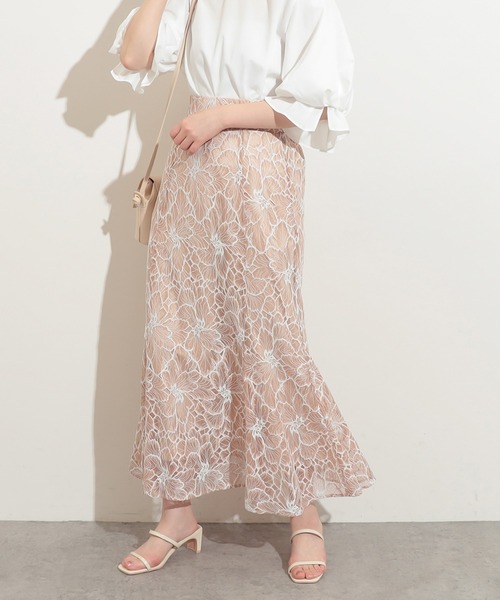 natural couture（ナチュラルクチュール）の「大花レースレディスカート（スカート・レディース・ネイビー/ピンク/オレンジ・FREE）」の9枚目の写真