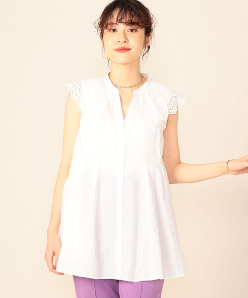 NOLLEY’S(ノーリーズ)の「ローン衿刺繍ノースリーブブラウス(シャツ/ブラウス・レディース・ホワイト/ブラック・38)」の9枚目の写真