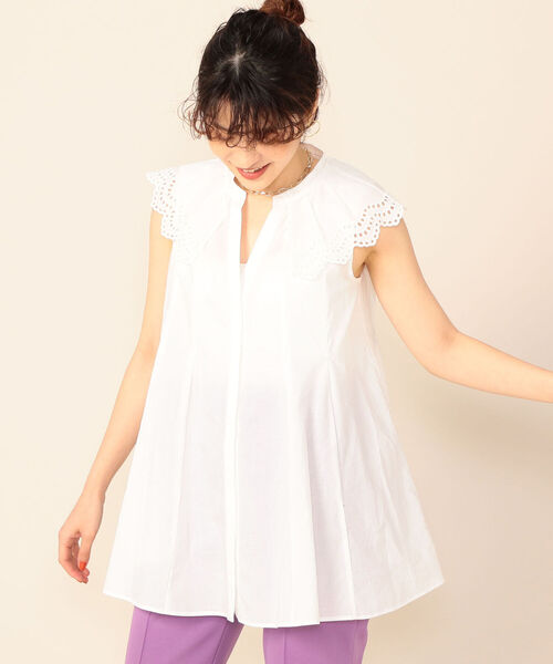 NOLLEY’S(ノーリーズ)の「ローン衿刺繍ノースリーブブラウス(シャツ/ブラウス・レディース・ホワイト/ブラック・38)」の11枚目の写真