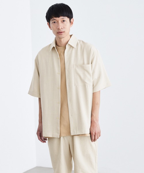 Loungewear tokyo（ラウンジウェアトウキョウ）の「【セットアップ】麻風シャンブレーリラックス レギュラーカラー半袖シャツ＆イージーショートパンツ ワンマイルウェア（セットアップ・メンズ・ブラック/ベージュ/ネイビー/カーキ/グレー系その他/キナリ・M/L/XL）」の7枚目の写真