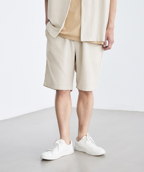 Loungewear tokyo（ラウンジウェアトウキョウ）の「【セットアップ】麻風シャンブレーリラックス レギュラーカラー半袖シャツ＆イージーショートパンツ ワンマイルウェア（セットアップ・メンズ・ブラック/ベージュ/ネイビー/カーキ/グレー系その他/キナリ・M/L/XL）」の10枚目の写真