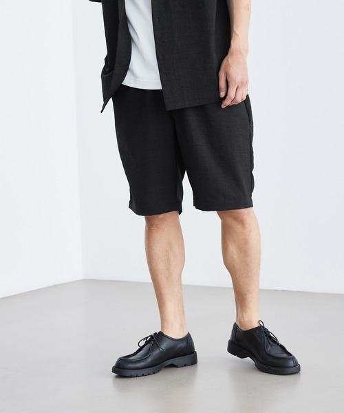 Loungewear tokyo（ラウンジウェアトウキョウ）の「【セットアップ】麻風シャンブレーリラックス レギュラーカラー半袖シャツ＆イージーショートパンツ ワンマイルウェア（セットアップ・メンズ・ブラック/ベージュ/ネイビー/カーキ/グレー系その他/キナリ・M/L/XL）」の21枚目の写真