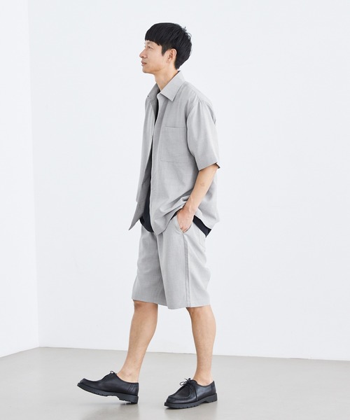 Loungewear tokyo（ラウンジウェアトウキョウ）の「【セットアップ】麻風シャンブレーリラックス レギュラーカラー半袖シャツ＆イージーショートパンツ ワンマイルウェア（セットアップ・メンズ・ブラック/ベージュ/ネイビー/カーキ/グレー系その他/キナリ・M/L/XL）」の14枚目の写真