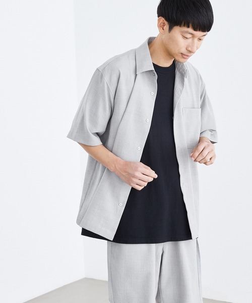 Loungewear tokyo（ラウンジウェアトウキョウ）の「【セットアップ】麻風シャンブレーリラックス レギュラーカラー半袖シャツ＆イージーショートパンツ ワンマイルウェア（セットアップ・メンズ・ブラック/ベージュ/ネイビー/カーキ/グレー系その他/キナリ・M/L/XL）」の8枚目の写真