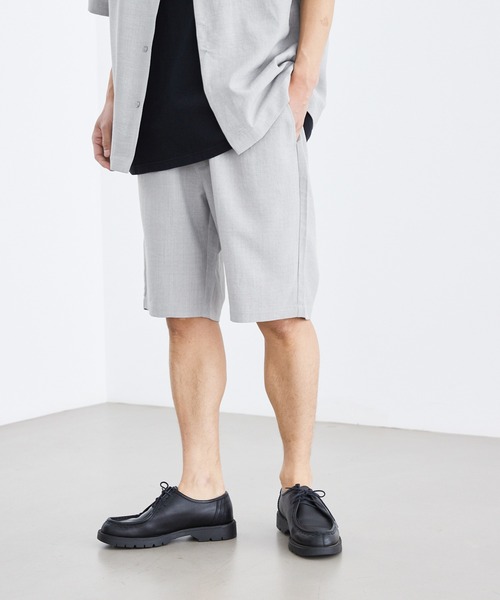 Loungewear tokyo（ラウンジウェアトウキョウ）の「【セットアップ】麻風シャンブレーリラックス レギュラーカラー半袖シャツ＆イージーショートパンツ ワンマイルウェア（セットアップ・メンズ・ブラック/ベージュ/ネイビー/カーキ/グレー系その他/キナリ・M/L/XL）」の11枚目の写真