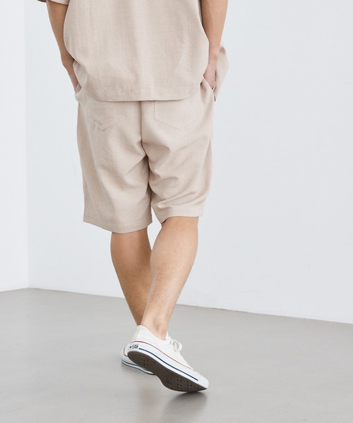 Loungewear tokyo（ラウンジウェアトウキョウ）の「【セットアップ】麻風シャンブレーリラックス レギュラーカラー半袖シャツ＆イージーショートパンツ ワンマイルウェア（セットアップ・メンズ・ブラック/ベージュ/ネイビー/カーキ/グレー系その他/キナリ・M/L/XL）」の18枚目の写真