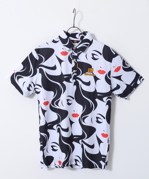 Loudmouth(ラウドマウス)の「LOUDMOUTH/ラウドマウス ゴルフウェア ブランド ロゴ刺繍 総柄 吸汗速乾 UVカット 半袖 ポロシャツ(ポロシャツ・メンズ・ホワイト×ブラック/ブルー系その他2・LL/M/XL/XXL/L)」の2枚目の写真