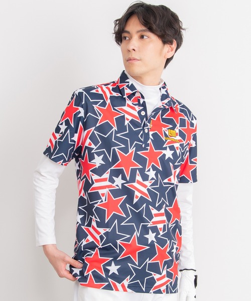Loudmouth(ラウドマウス)の「LOUDMOUTH/ラウドマウス ゴルフウェア ブランド ロゴ刺繍 総柄 吸汗速乾 UVカット 半袖 ポロシャツ(ポロシャツ・メンズ・ホワイト×ブラック/ブルー系その他2・LL/M/XL/XXL/L)」の4枚目の写真