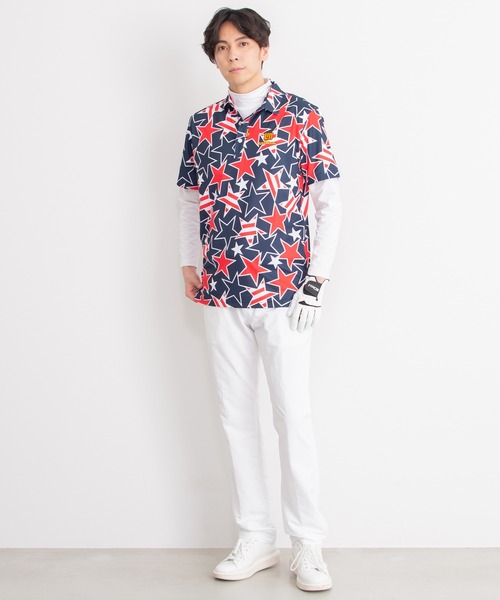 Loudmouth(ラウドマウス)の「LOUDMOUTH/ラウドマウス ゴルフウェア ブランド ロゴ刺繍 総柄 吸汗速乾 UVカット 半袖 ポロシャツ(ポロシャツ・メンズ・ホワイト×ブラック/ブルー系その他2・LL/M/XL/XXL/L)」の6枚目の写真