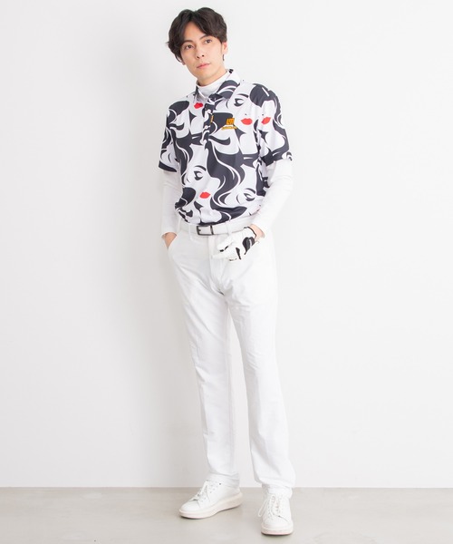 Loudmouth(ラウドマウス)の「LOUDMOUTH/ラウドマウス ゴルフウェア ブランド ロゴ刺繍 総柄 吸汗速乾 UVカット 半袖 ポロシャツ(ポロシャツ・メンズ・ホワイト×ブラック/ブルー系その他2・LL/M/XL/XXL/L)」の5枚目の写真