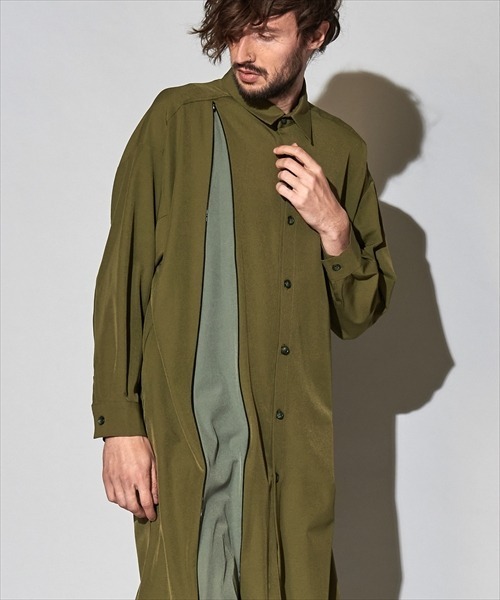 NO ID.（ノーアイディ）の「【NO ID.】Asymmetry Zip Long Shirt / アシンメトリー ジップ ロング シャツ（シャツ/ブラウス・メンズ・ブルー系その他/カーキ/ブラック/オレンジ・ONE SIZE）」の3枚目の写真