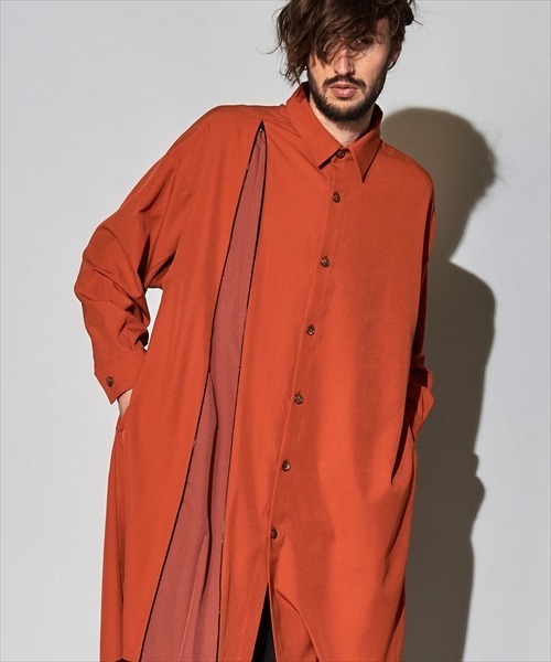 NO ID.（ノーアイディ）の「【NO ID.】Asymmetry Zip Long Shirt / アシンメトリー ジップ ロング シャツ（シャツ/ブラウス・メンズ・ブルー系その他/カーキ/ブラック/オレンジ・ONE SIZE）」の4枚目の写真