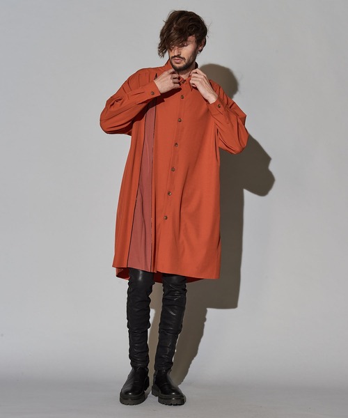 NO ID.（ノーアイディ）の「【NO ID.】Asymmetry Zip Long Shirt / アシンメトリー ジップ ロング シャツ（シャツ/ブラウス・メンズ・ブルー系その他/カーキ/ブラック/オレンジ・ONE SIZE）」の14枚目の写真