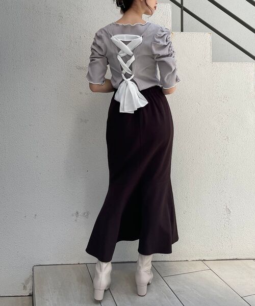 MAJESTIC LEGON（マジェスティックレゴン）の「レースアップレディトップス（Tシャツ/カットソー・レディース・アイボリー/グレイッシュベージュ/グレー/ブラック・SMALL/MEDIUM）」の7枚目の写真