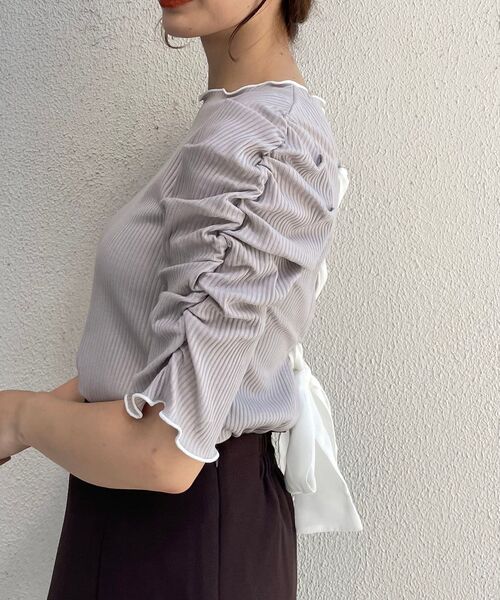 MAJESTIC LEGON（マジェスティックレゴン）の「レースアップレディトップス（Tシャツ/カットソー・レディース・アイボリー/グレイッシュベージュ/グレー/ブラック・SMALL/MEDIUM）」の9枚目の写真