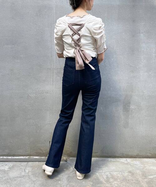 MAJESTIC LEGON（マジェスティックレゴン）の「レースアップレディトップス（Tシャツ/カットソー・レディース・アイボリー/グレイッシュベージュ/グレー/ブラック・SMALL/MEDIUM）」の14枚目の写真