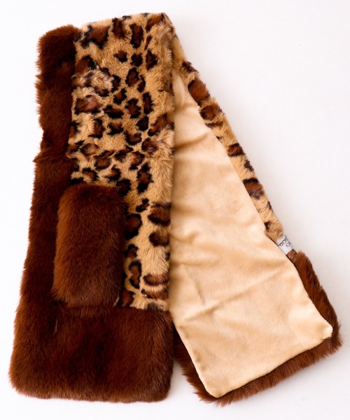 je crois soi】ふわふわエコファー アニマル柄＆無地 差込マフラー