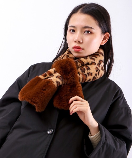 je crois soi】ふわふわエコファー アニマル柄＆無地 差込マフラー