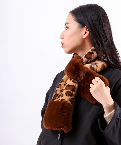 je crois soi】ふわふわエコファー アニマル柄＆無地 差込マフラー