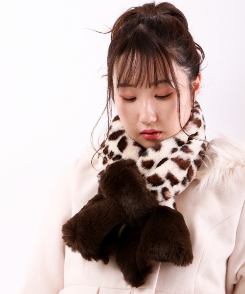 本日限定価格 roen ファー スカル マフラー je crois soi】ふわふわエコファー アニマル柄＆無地 差込マフラー