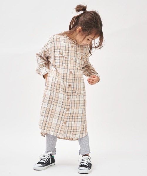 RUGGEDWORKS(ラゲッドワークス)の「《親子お揃い》 前開きノーカラーチェックワンピース(シャツワンピース・キッズ・ネイビー/ベージュ・SMALL/MEDIUM/LARGE/X-LARGE/X-SMALL)」の6枚目の写真