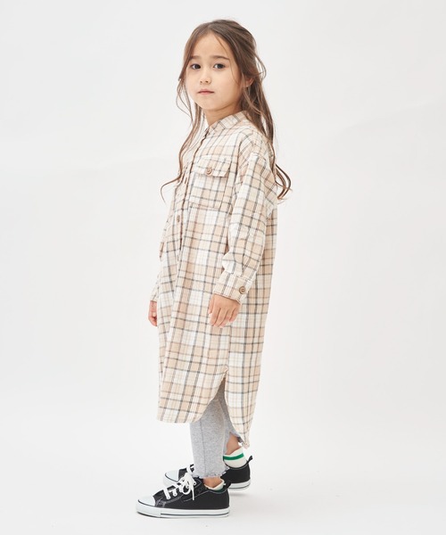 RUGGEDWORKS(ラゲッドワークス)の「《親子お揃い》 前開きノーカラーチェックワンピース(シャツワンピース・キッズ・ネイビー/ベージュ・SMALL/MEDIUM/LARGE/X-LARGE/X-SMALL)」の5枚目の写真
