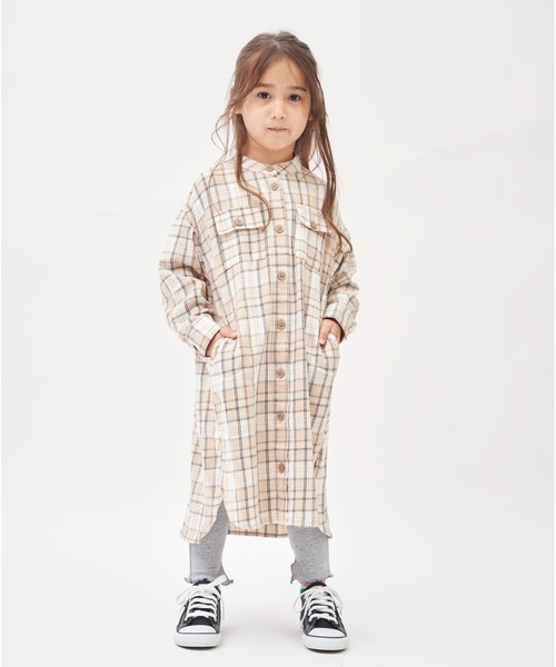 RUGGEDWORKS(ラゲッドワークス)の「《親子お揃い》 前開きノーカラーチェックワンピース(シャツワンピース・キッズ・ネイビー/ベージュ・SMALL/MEDIUM/LARGE/X-LARGE/X-SMALL)」の4枚目の写真