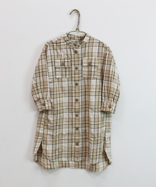 RUGGEDWORKS(ラゲッドワークス)の「《親子お揃い》 前開きノーカラーチェックワンピース(シャツワンピース・キッズ・ネイビー/ベージュ・SMALL/MEDIUM/LARGE/X-LARGE/X-SMALL)」の7枚目の写真