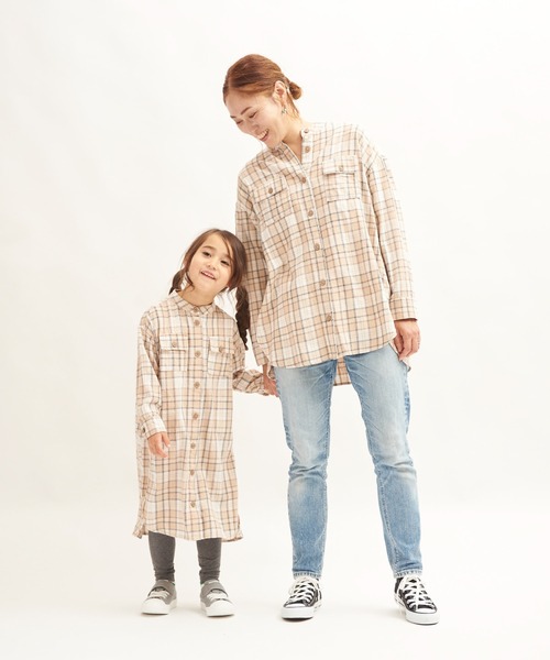 RUGGEDWORKS(ラゲッドワークス)の「《親子お揃い》 前開きノーカラーチェックワンピース(シャツワンピース・キッズ・ネイビー/ベージュ・SMALL/MEDIUM/LARGE/X-LARGE/X-SMALL)」の20枚目の写真