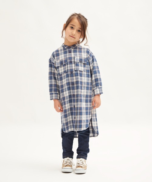 RUGGEDWORKS(ラゲッドワークス)の「《親子お揃い》 前開きノーカラーチェックワンピース(シャツワンピース・キッズ・ネイビー/ベージュ・SMALL/MEDIUM/LARGE/X-LARGE/X-SMALL)」の16枚目の写真