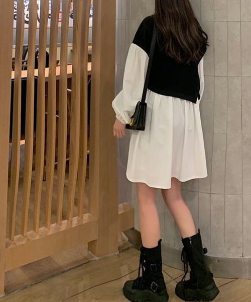 meJane（ミージェーン）の「レイヤード風サイドリボン配色切り替えミニワンピース（ワンピース・レディース・ホワイト・FREE）」の5枚目の写真