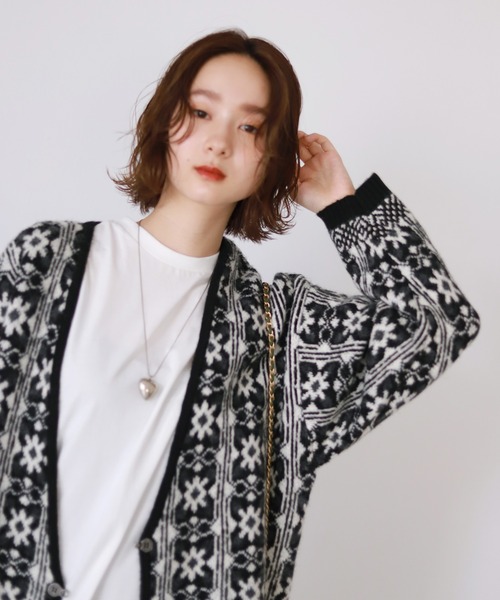 SLOBE citron.（スローブシトロン）の「SLOBE citron. ジャガードニットカーディガン【手洗い可能】◆（カーディガン/ボレロ・レディース・ブラック/グリーン・FREE）」の3枚目の写真