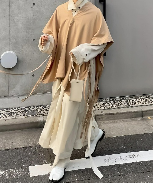 renya made in INTER FACTORY（レンヤメイドインインターファクトリー）の「ファッションインフルエンサー renya - side cord poncho vest / サイドコードポンチョベスト　made in INTER FACTORY（その他トップス・メンズ・ベージュ/ブラック・FREE）」の18枚目の写真