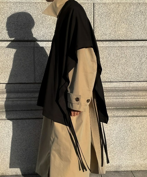 renya made in INTER FACTORY（レンヤメイドインインターファクトリー）の「ファッションインフルエンサー renya - side cord poncho vest / サイドコードポンチョベスト　made in INTER FACTORY（その他トップス・メンズ・ベージュ/ブラック・FREE）」の7枚目の写真