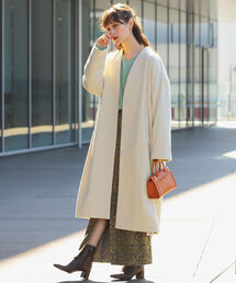 Ray BEAMS | Ray BEAMS / ノーカラー Vネック コート(ノーカラーコート)