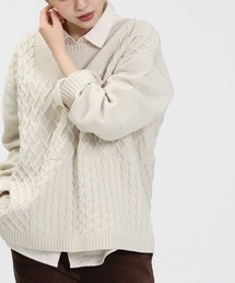 HONEYSUCKLE ROSE | 【HONEYSUCKLE ROSE】洗える軽ふわ柄切替ニット(ニット/セーター)