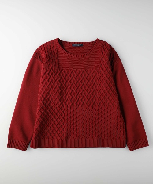 HONEYSUCKLE ROSE（ハニーサックルローズ）の「【HONEYSUCKLE ROSE】洗える軽ふわ柄切替ニット（ニット/セーター・レディース・ライトベージュ/オフホワイト/レッド・M/L/S）」の15枚目の写真