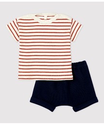 PETIT BATEAU（プチバトー）の「ボーダートップス＆ショートパンツセット（ベビーギフト・キッズ）」